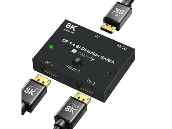 Techly IDATA-DP-2DP-8KT, DisplayPort, Svart, 32,4 Gbit/s, 8K Ultra HD, 5 V, 80 mm