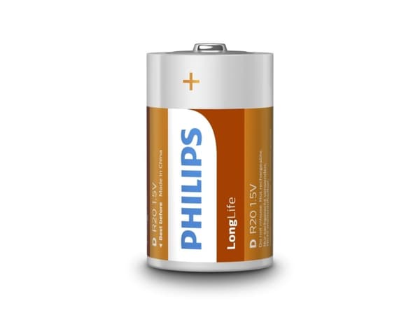 Philips LongLife Batteri R20L2F/10, Engangsbatteri, D, Sink-Karbon, 1,5 V, 2 stykker, 3 år