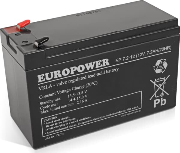 Europower Batteri 12V 7,2Ah AGM Europower EP7.2-12