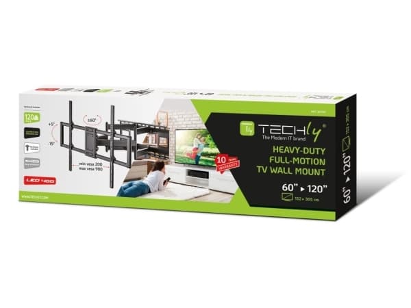 Techly ICA-PLB 189B, 200 x 200 mm, 900 x 600 mm, -15 - 5°, -5 - 5°, 120°, Svart
