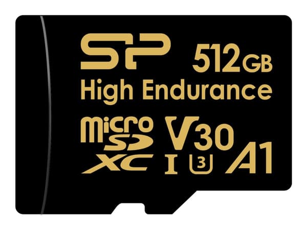 SILICON POWER Golden Series - High Endurance flashminnekort (microSDXC til SD-adapter inkludert) - 512 GB - A1 / Video Class V30 / UHS-I U3 / Class10