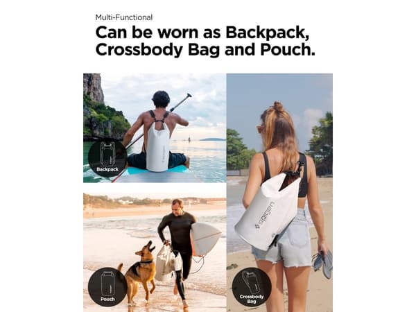 Spigen AquaShield WaterProof Dry Bag 20L + 2L A630, Snow White, Backpacking, Beach activity, Camping, Canoeing, Kayaking, Water sport activity, Unive