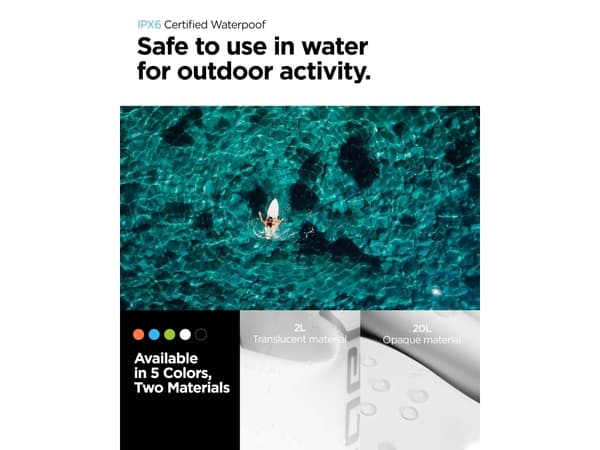 Spigen AquaShield WaterProof Dry Bag 20L + 2L A630, Snow White, Backpacking, Beach activity, Camping, Canoeing, Kayaking, Water sport activity, Unive