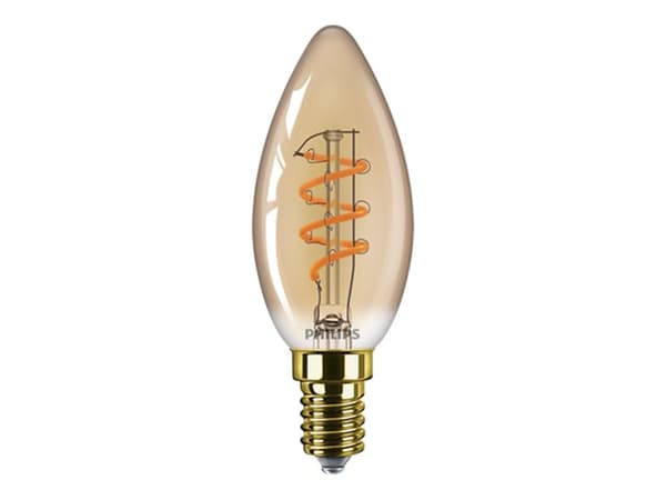 Philips Vintage - LED-glödlampa med filament - form: B35 - E14 - 3 W (motsvarande 25 W) - klass G - ljus med varm låga - 2200 K - transparent gold am