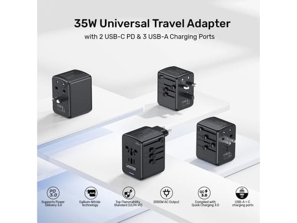 Unitek Unitek matkalaturi EU/US/UK/AUS PD 35 W