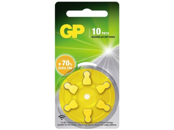 GP Batteries 103248, Engangsbatteri, 10, PR70, Zink-luft, 1,45 V, 6 stykker, Høreapparat