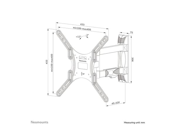 Neomounts WL40-550BL14 - Monteringssats (väggfäste) - fullständig rörelse - för TV - svart - skärmstorlek: 32"-55"