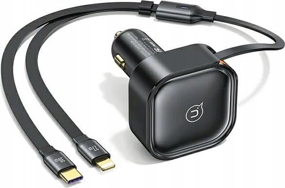 Usams autolaturi USAMS C41 sisäänvedettävällä kaapelilla 2xUSB-C PD 30W Fast Charge musta/musta