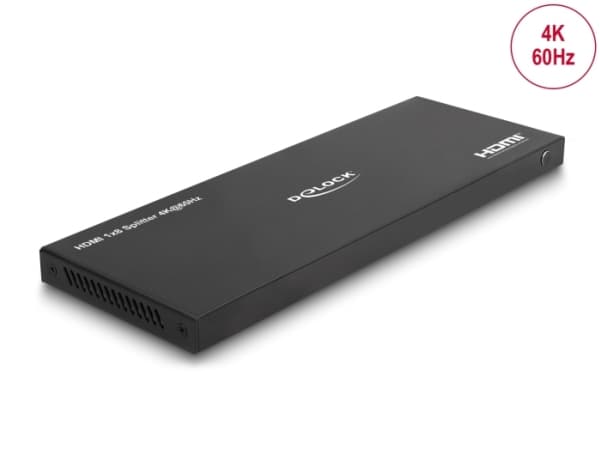 DeLOCK HDMI Splitter 1 x HDMI in to 8 x HDMI out 4K 60 Hz with downscaler, HDMI, 8x HDMI, 3840 x 2160 pixels, Black, Metal, 4K Ultra HD