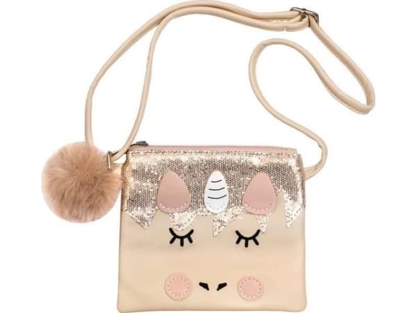 Handbag with unicorn and pom-pom