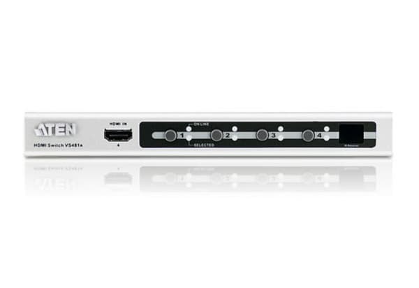 ATEN VS481A, HDMI, 4 x HDMI Type A Female (Black), 1 x HDMI Type A Female (Black), Silver, Metall, 15 m
