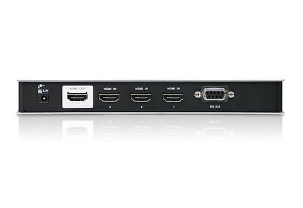 ATEN VS481A, HDMI, 4 x HDMI Type A Female (Black), 1 x HDMI Type A Female (Black), Silver, Metall, 15 m