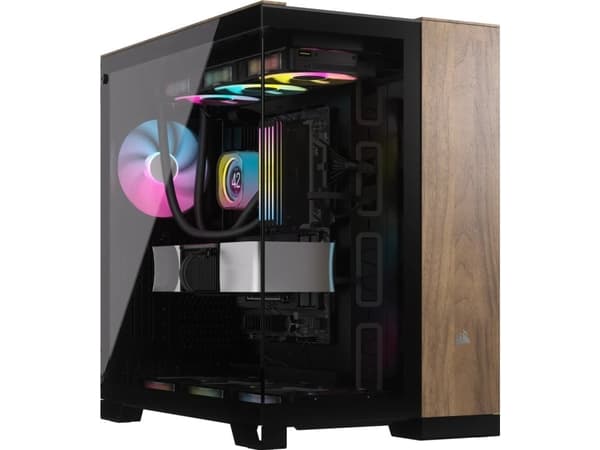 CORSAIR 6500X - Mid tower - utökad ATX - genomskinlig sidopanel (härdat glas) - ingen strömförsörjning (ATX) - valnötsträ, svart - USB/ljud