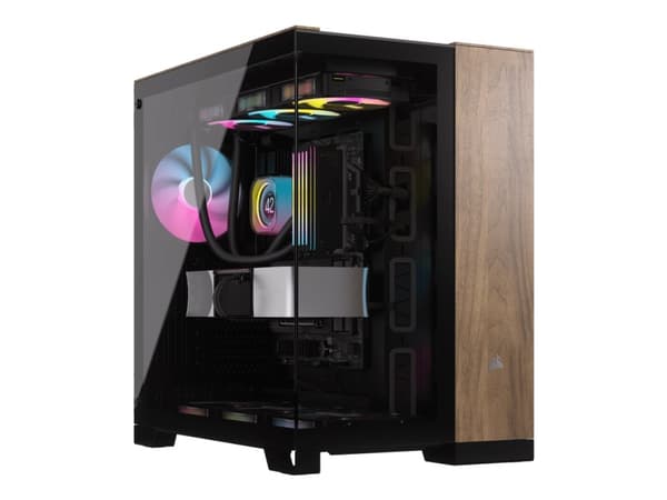 CORSAIR 6500X - Mid tower - utökad ATX - genomskinlig sidopanel (härdat glas) - ingen strömförsörjning (ATX) - valnötsträ, svart - USB/ljud Svart, Valnöt