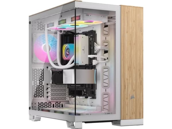 CORSAIR 6500X - Keskitorni - laajennettu ATX - sivupaneeli ikkunalla (karkaistu lasi) - ei virtalähdettä (ATX) - valkoinen, bambupuu - USB/ääni