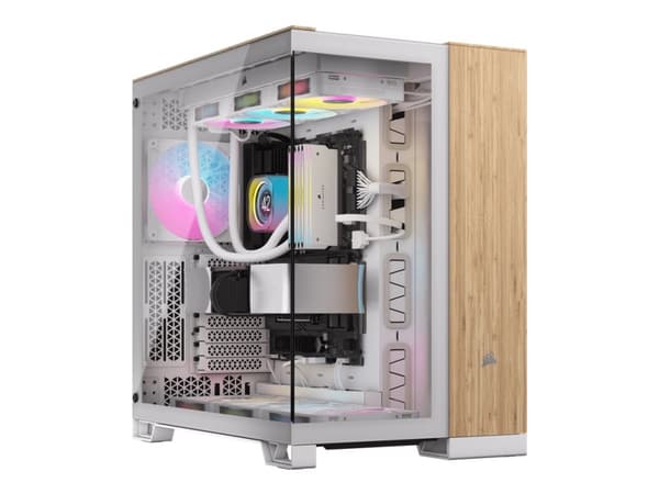 CORSAIR 6500X - Keskitorni - laajennettu ATX - sivupaneeli ikkunalla (karkaistu lasi) - ei virtalähdettä (ATX) - valkoinen, bambupuu - USB/ääni Bamboo, Valkoinen