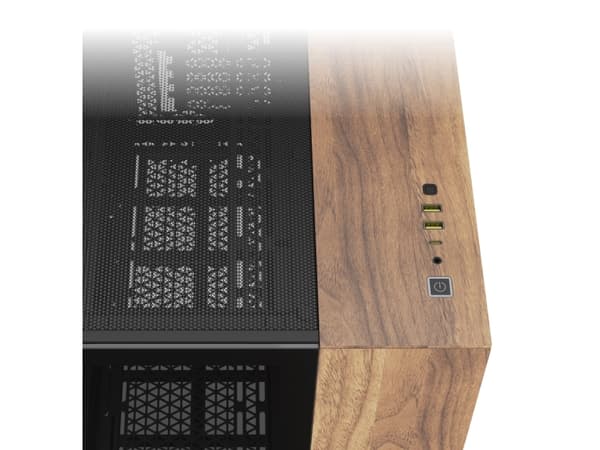 CORSAIR 2500X - Mid tower - micro ATX - genomskinlig sidopanel (härdat glas) - ingen strömförsörjning (ATX) - svart, valnötsträ - USB/ljud
