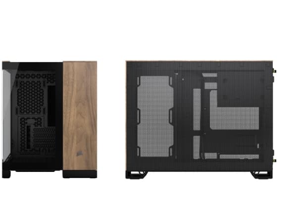 CORSAIR 2500X - Mid tower - micro ATX - genomskinlig sidopanel (härdat glas) - ingen strömförsörjning (ATX) - svart, valnötsträ - USB/ljud