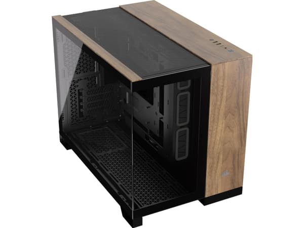 CORSAIR 2500X - Mid tower - micro ATX - genomskinlig sidopanel (härdat glas) - ingen strömförsörjning (ATX) - svart, valnötsträ - USB/ljud
