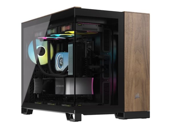 CORSAIR 2500X - Mid tower - micro ATX - genomskinlig sidopanel (härdat glas) - ingen strömförsörjning (ATX) - svart, valnötsträ - USB/ljud Svart, Valnöt