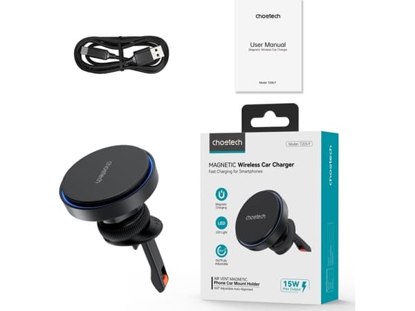 Choetech Magnetisk holder med en 15 W induksjonslader for luftventilen - svart Magnetisk holder med en 15 W induktiv lader for luftventilen - svart