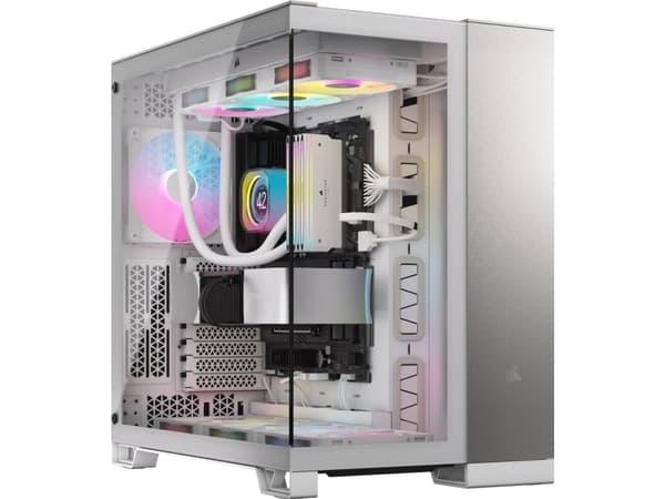 CORSAIR 6500X - Mid tower - utökad ATX - genomskinlig sidopanel (härdat glas) - ingen strömförsörjning (ATX) - vit, satingrått aluminium - USB/ljud