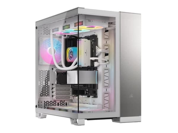 CORSAIR 6500X - Mid tower - utökad ATX - genomskinlig sidopanel (härdat glas) - ingen strömförsörjning (ATX) - vit, satingrått aluminium - USB/ljud