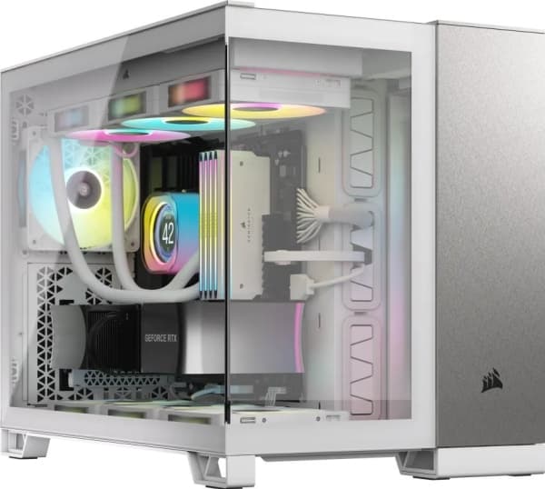 CORSAIR 2500X - Mid tower - micro ATX - sidepanel med vindu (herdet glass) - ingen strømforsyning (ATX) - satin gray aluminum, hvit - USB/lyd