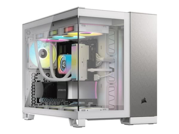 CORSAIR 2500X - Mid tower - micro ATX - sidepanel med vindu (herdet glass) - ingen strømforsyning (ATX) - satin gray aluminum, hvit - USB/lyd Grå, Hvit