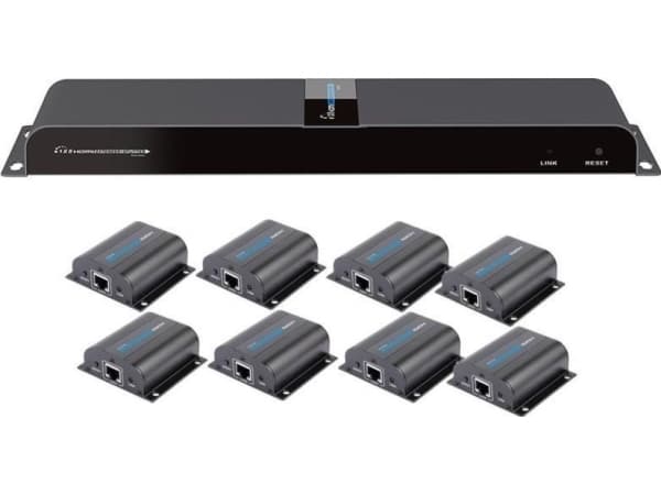 TECHly HDMI 1x8 Extender Splitter over CAT6/6a/7 50m with IR pass-back - Transmitter + 8 receivers - video/ljud/infraröd förlängare - HDMI, infraröd
