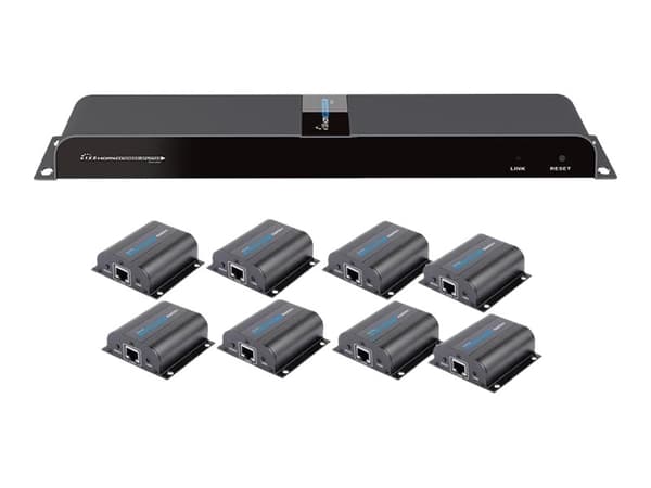 TECHly HDMI 1x8 Extender Splitter over CAT6/6a/7 50m with IR pass-back - Transmitter + 8 receivers - video/ljud/infraröd förlängare - HDMI, infraröd
