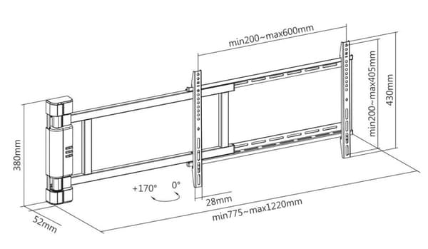 Techly ICA-PLB 060M, 81,3 cm (32"), 190,5 cm (75"), 50 kg, 200 x 200 mm, 600 x 400 mm, Svart