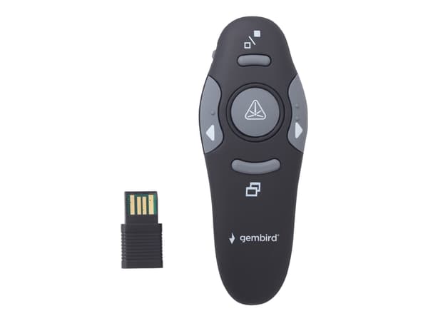 Gembird *Wireless presenter with laser pointer, 64 g, 105 x 38 mm, 2,5 cm, AAA, Musta