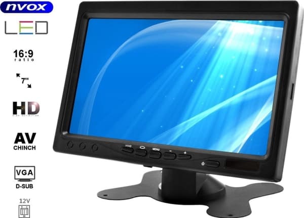 Nvox 7" HD av vga lcd-näytönohjain tai vapaasti seisova näyttö kehyksellä 12v 12v
