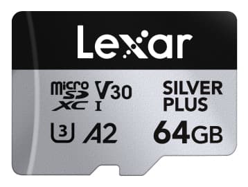 Lexar Professional SILVER PLUS, 64 GB, MicroSDXC, Klasse 3, UHS-I, 205 MB/s, 100 MB/s