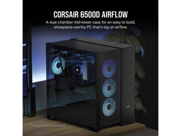 CORSAIR 6500D AIRFLOW - Mid tower - ATX - genomskinlig sidopanel (härdat glas) - ingen strömförsörjning (ATX) - svart - USB/ljud