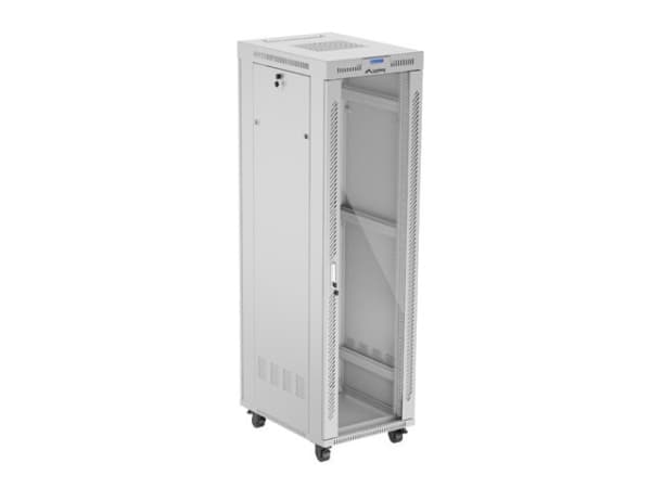 Lanberg FF01 series V2 - Rack skap - 600x800, flat pack, glass door, LCD - med LCD-skjerm, termostat - fritt stående - grå, RAL 7035 - 42U - 19"