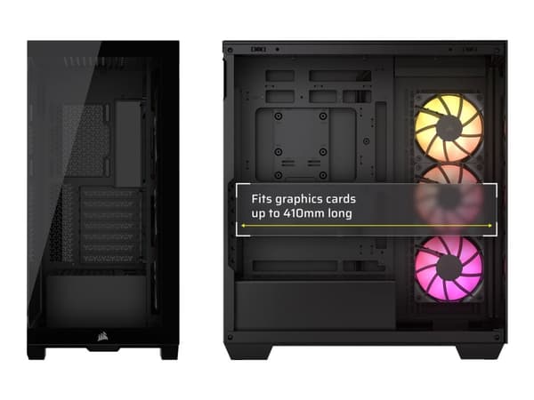 CORSAIR 3500X ARGB - Keskitorni - laajennettu ATX - sivupaneeli ikkunalla (karkaistu lasi) - ei virtalähdettä (ATX) - musta - USB/ääni