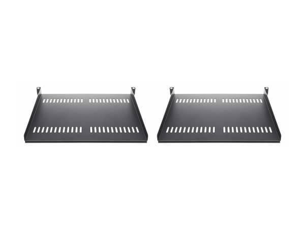 StarTech.com 2-Pack 1U Server Rack Shelf, Vented, 44lb Capacity, 16" Deep (CABSHELF116V2PK) - Rack-hylle - svart - 1U - 19" (en pakke 2)