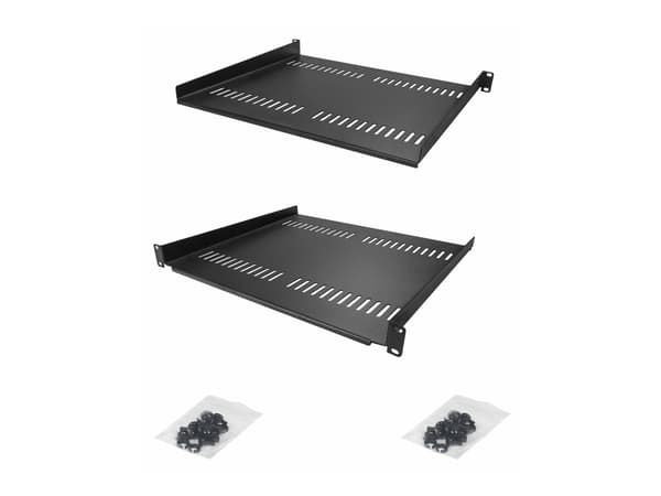 StarTech.com 2-Pack 1U Server Rack Shelf, Vented, 44lb Capacity, 16" Deep (CABSHELF116V2PK) - Rack-hylle - svart - 1U - 19" (en pakke 2)