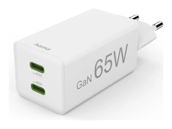 Hama mini 65W GaN PD/QC laturi 2x USB-C valkoinen