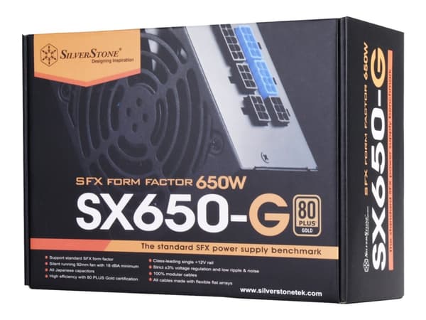 SilverStone SFX Series SX650-G - V1.1 - strømforsyning (intern) - ATX12V 2.4/ SFX12V - 80 PLUS Gold - AC 100-240 V - 650 watt - aktiv PFC - svart