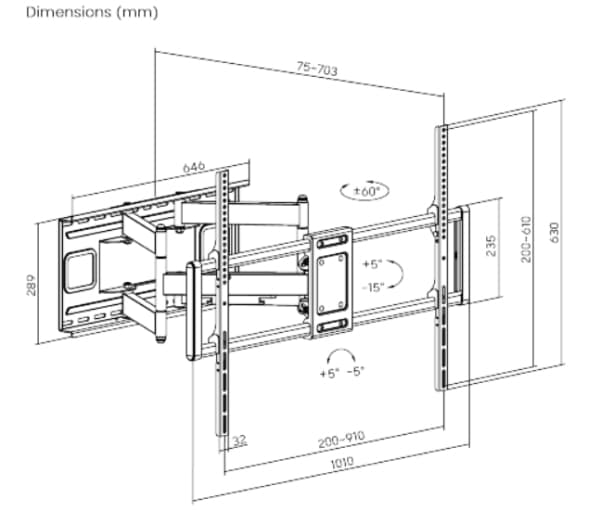 Gembird - Monteringssett (veggmontering) - for LCD/LED-display - full bevegelse - stål - svart - skjermstørrelse: 60"-120"