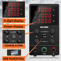 Miniatyrbillede 2 af 2: Justerbar Lab Strømforsyning, 4-Cifret Display, Grov og Fin Justering, 5V/2A USB Port,LED SPS305, AC 220V
