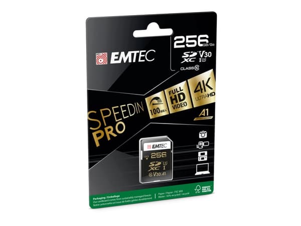 EMTEC SpeedIN' PRO - Flashminnekort - 256 GB - Video Class V30 / UHS-I U3 / Class10 - SDXC