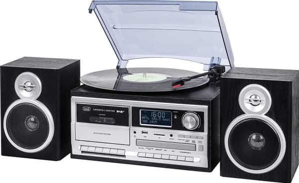 Trevi TT 1072, Suoravetolevysoitin, Puoliautomaattinen, Musta, Hopea, 33,45,78 RPM, Rotaatio, CD, Radio, Vinyylilevy