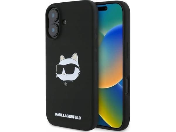 Karl Lagerfeld nestemäinen silikoni Choupette Head MagSafe Apple iPhone 16 tapauksessa musta