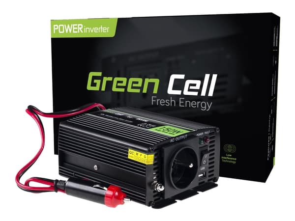 Green Cell - DC-AC strøminverter - 12 V - 150 watt - svart