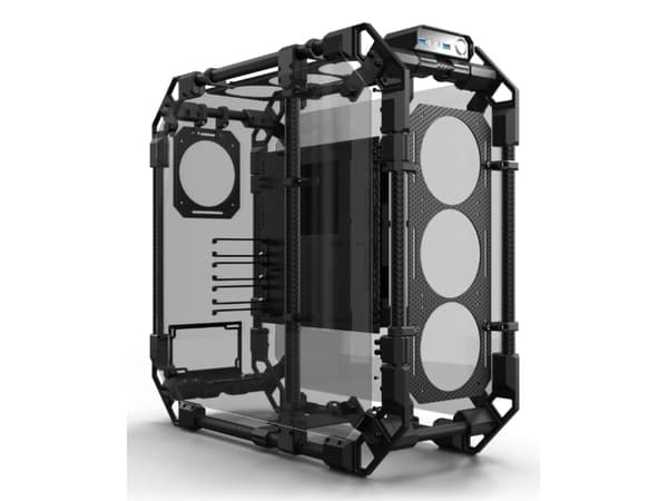 Alphacool Apex Skeleton, Full Tower, PC, Svart, Kol, ATX, EATX, ITX, micro ATX, Gjuten aluminium, Kol, Glas, Botten Svart, Kol
