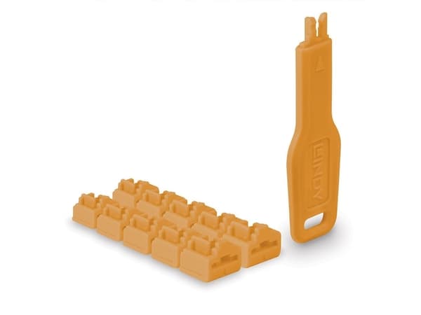 Lindy 47897, Portblokkering + nøkkel, RJ-45, Oransje, Akrylonitril-butadien-styren (ABS), 10 stykker, Polybag